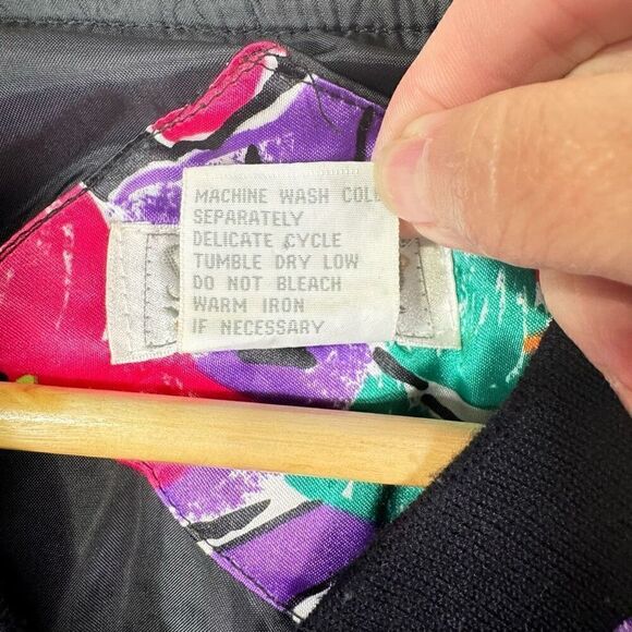 Stefano World Wide Women's Vintage Full Zipper Bomber Jacket Black Pink Large - Picture 5 of 5